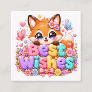Söt Kawaii Lycka Fox Namn Pastell Rosa Flora Tilläggskort