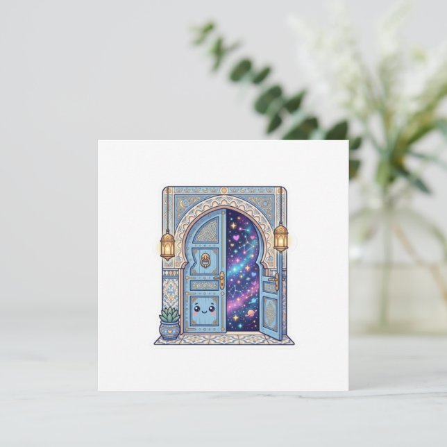 Söt Kawaii Magisk Marockansk Dörr Galaxy StSticker Inbjudningar (Stående Fram)