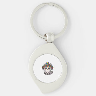 Söt Kawaii Marockansk Amazigh Katt Vävd Hatt Pom-P Swirl Silverfärgad Nyckelring