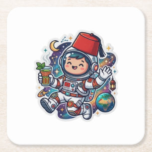Söt Kawaii marockansk astronaut Mint Te Fez-kliste Underlägg Papper Kvadrat