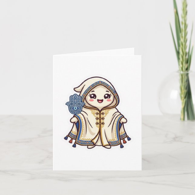 Söt Kawaii Marockansk Barnous-kappa och Khamsa-han Kort (Framsida)