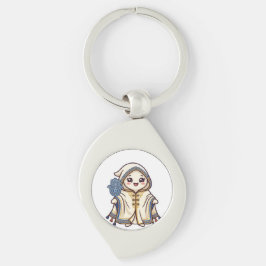 Söt Kawaii Marockansk Barnous-kappa och Khamsa-han Swirl Silverfärgad Nyckelring