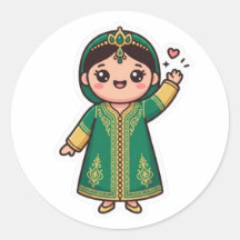Söt Kawaii Marockansk Caftan Traditionell Grön Klä