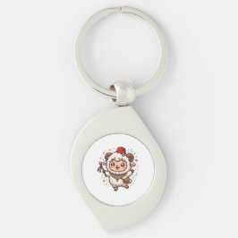Söt Kawaii Marockansk Eid al-Adha Får Fez Hatt Sti Swirl Silverfärgad Nyckelring