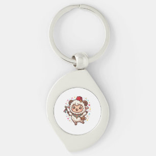Söt Kawaii Marockansk Eid al-Adha Får Fez Hatt Sti Swirl Silverfärgad Nyckelring