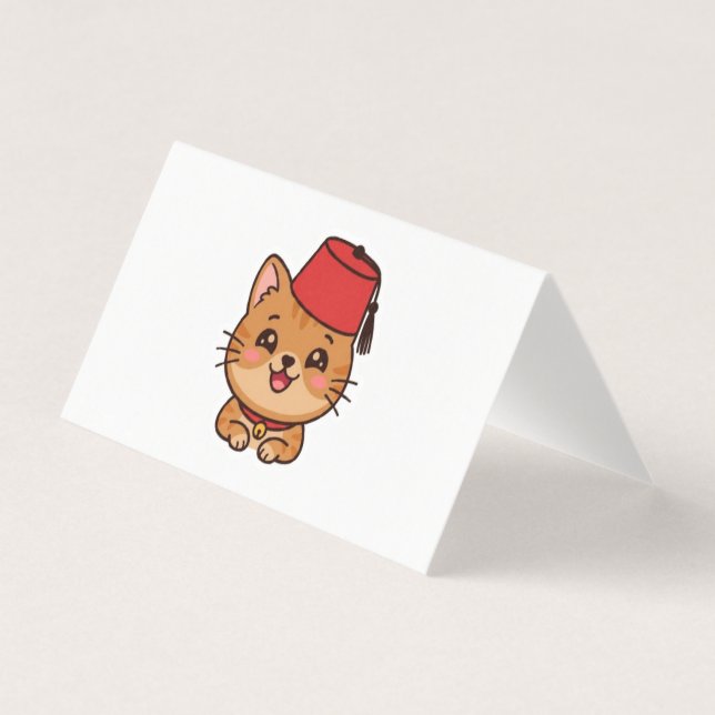 Söt Kawaii Marockansk Fez-hatt Katt-dekal Kort (Framsida)