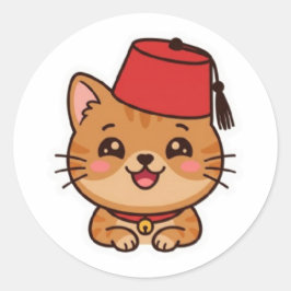 Söt Kawaii Marockansk Fez-hatt Katt-dekal Runt Klistermärke