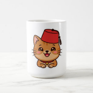 Söt Kawaii Marockansk Fez Hatt Katt Klistermärke Kaffemugg