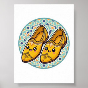 Söt Kawaii Marockansk Gul Belgha Skor anSticker Poster