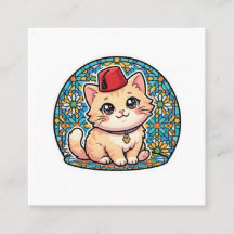 Söt Kawaii Marockansk Katt med Röd Tarboush Kliste