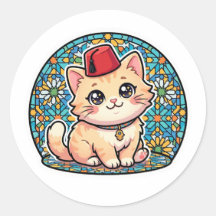 Söt Kawaii Marockansk Katt med Röd Tarboush Kliste