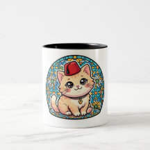 Söt Kawaii Marockansk Katt med Röd Tarboush Kliste
