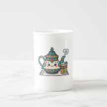 Söt Kawaii Marockansk Mint Teapot och Glas Art Kon