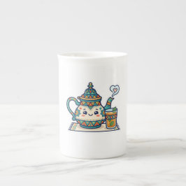 Söt Kawaii Marockansk Mint Teapot och Glas Art Kon Benporslin Mugg