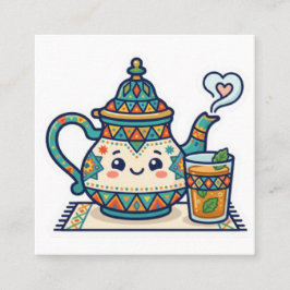Söt Kawaii marockansk minttekanne och glasartistik Fyrkantigt Visitkort