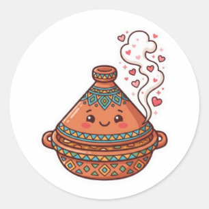 Söt Kawaii Marockansk Tajine Mat Kulturdekal Runt Klistermärke