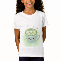 Söt Kawaii Matcha Latte Hjärtan Barn T-Shirt