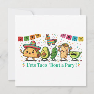 Söt Kawaii Mexikansk Matfest - Taco Burrito Avocad Inbjudningar