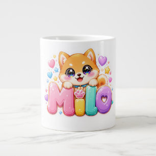 Söt Kawaii Milo Hund Namn Pastell Rosa Glittrande Jumbo Mugg