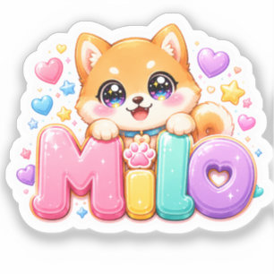 Söt Kawaii Milo Hund Namn Pastell Rosa Glittrande Klistermärken