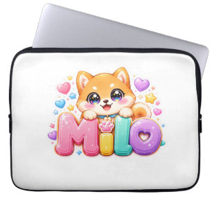Söt Kawaii Milo Hund Namn Pastell Rosa Glittrande Laptop Fodral