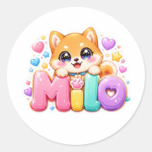 Söt Kawaii Milo Hund Namn Pastell Rosa Glittrande