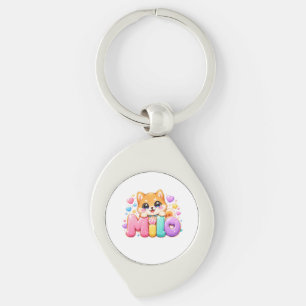 Söt Kawaii Milo Hund Namn Pastell Rosa Glittrande Swirl Silverfärgad Nyckelring