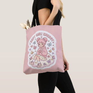 Söt Kawaii Mjuk Tjejenergi Pastell Rosa Handväskan Tygkasse