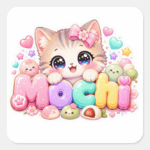 Söt Kawaii Mochi Katt Namn Pastell Rosa Glittrande