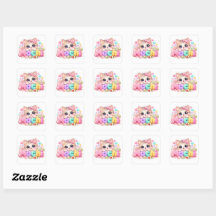 Söt Kawaii Mochi Katt Namn Pastell Rosa Glittrande