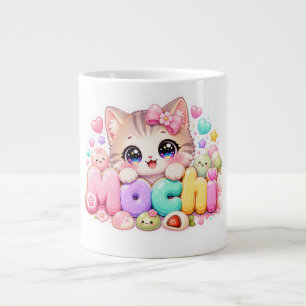 Söt Kawaii Mochi Katt Namn Pastell Rosa Glittrande Jumbo Mugg