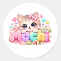 Söt Kawaii Mochi Katt Namn Pastell Rosa Glittrande