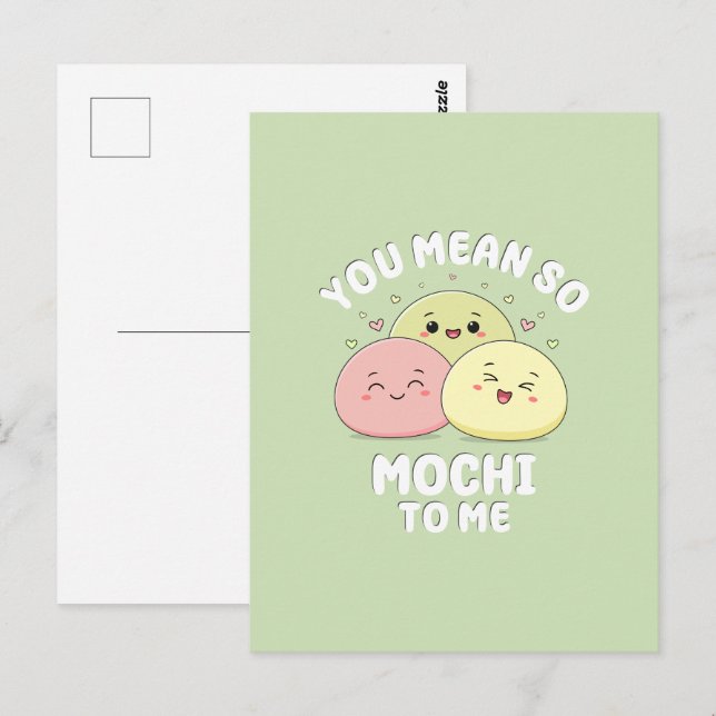 Söt Kawaii Mochi Mat Pun Pastell Kärlek Citat Vykort (Fram/baksida)