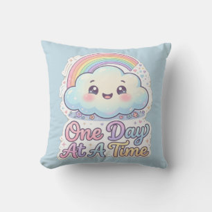 Söt Kawaii Moln Regnbåge En Dag I Taget Kast Kudde