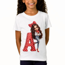 Söt Kawaii Monogram Bokstav A Flickor T-Shirt