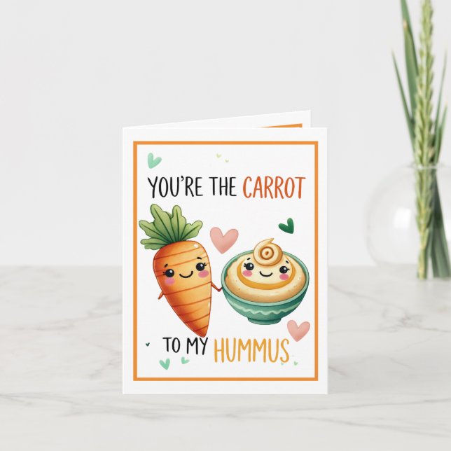 Söt Kawaii Morot och Hummus Tack Kort (Framsida)