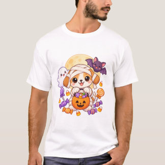 Söt Kawaii Mummie Valp Halloween Godis T Shirt
