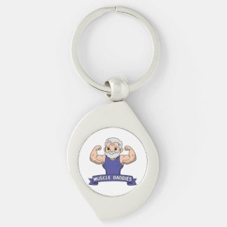 Söt Kawaii Muskel Pappa Skäggig Kroppsbyggare Swirl Silverfärgad Nyckelring