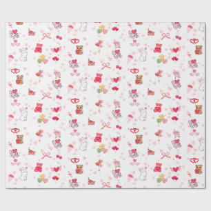Söt Kawaii Nalle & Hjärtan Alla Hjärtans Dag Wr Presentpapper