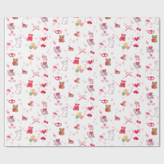 Söt Kawaii Nalle & Hjärtan Alla Hjärtans Dag Wr Presentpapper
