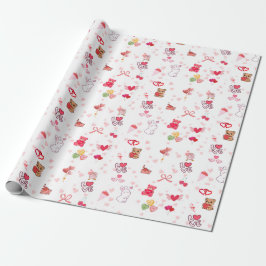 Söt Kawaii Nalle & Hjärtan Alla Hjärtans Dag Wr Presentpapper