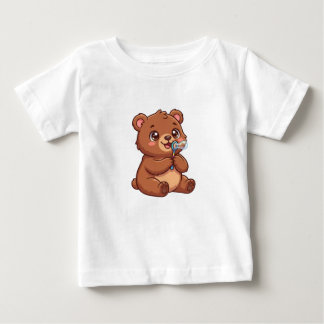 Söt Kawaii Nallebjörn med Bubblor Baby T-Shirt