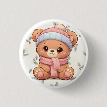 Söt Kawaii Nallebjörn Vinterknapp