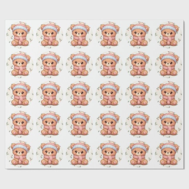 Söt Kawaii Nallebjörn Vinterpresentpapper Presentpapper (Platt)