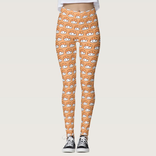 Söt Kawaii Nigiri Sushi Sömlöst Mönster Leggings (Framsida)