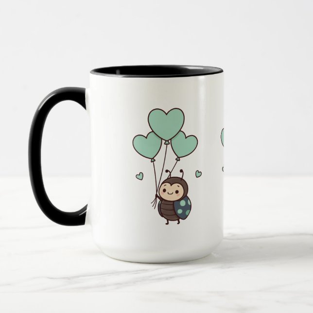 Söt Kawaii Nyckelpiga Hjärtballong Konst Mugg (Vänster)
