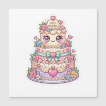 Söt Kawaii Nygift Bröllopstårta Pastell Fleur