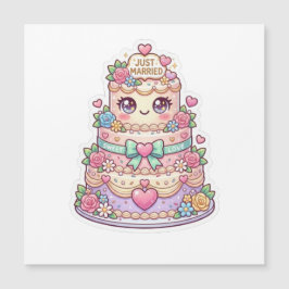 Söt Kawaii Nygift Bröllopstårta Pastell Fleur
