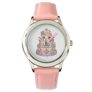 Söt Kawaii Nygift Bröllopstårta Pastell Fleur Armbandsur