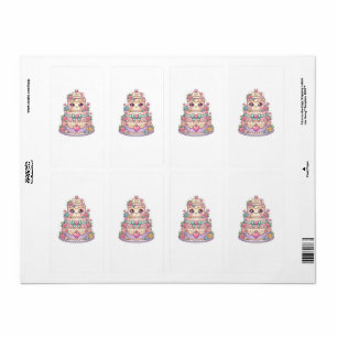 Söt Kawaii Nygift Bröllopstårta Pastell Fleur Fraktsedel